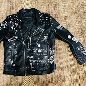 smoke rise ny | Jackets & Coats | Smoke Rise Rivet Printed Lapel Biker ...